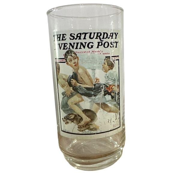 Vintage Norman Rockwell Saturday Evening Post No Swimming Glass Arby's 1987 - Picture 1 of 4
